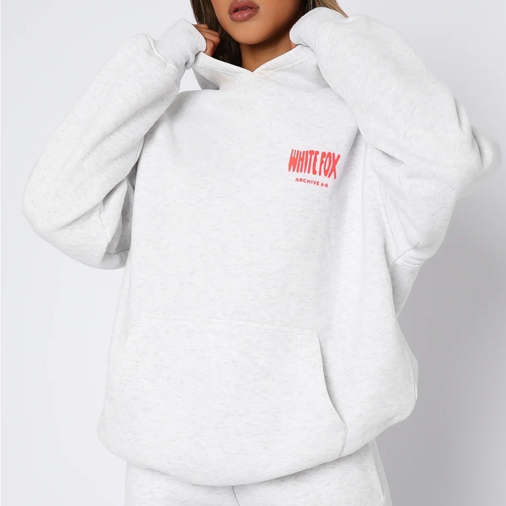 White Fox Boutique Light Gray Hoodie with Red Logo